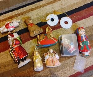 Vintage Christmas Ornament Lot 11 Hand Blown Glass Handmade Santa Bear Porcelain